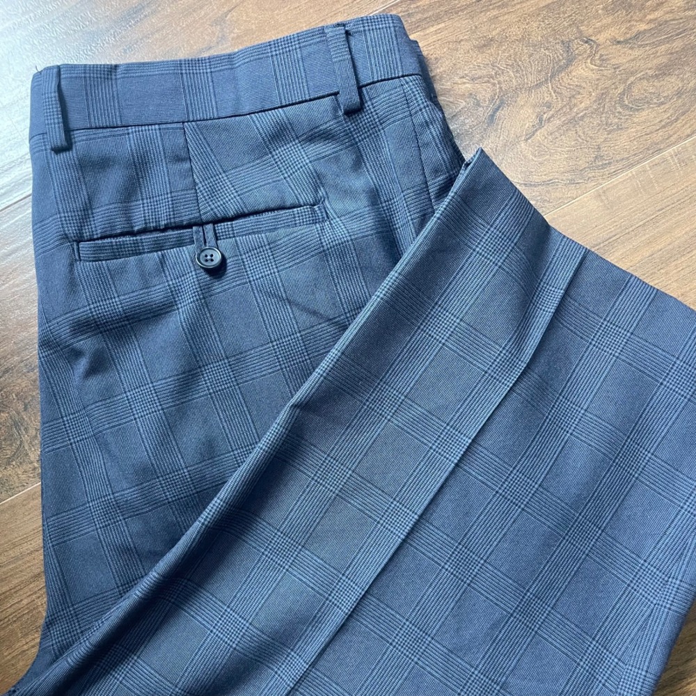 Banana Republic Mens 36x32 Tailored Slim Blue Glen Plaid Dress Pants Trousers